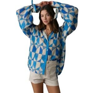 Hope for Flowers by Tracy Reese Anthropologie large Geometric Print Tencel Shirt